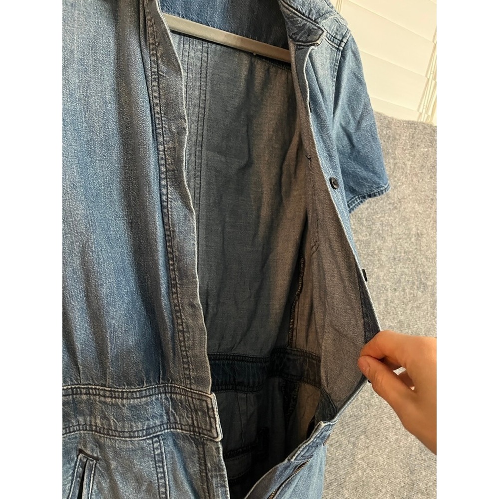 Vintage 7 For All Mankind Denim Jumpsuit Cropped Wide Leg Belted Short Sleeve S - Picture 8 of 16